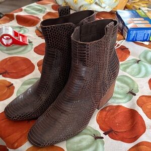 Kork-Ease Chocolate Snakeskin Ankle Boots